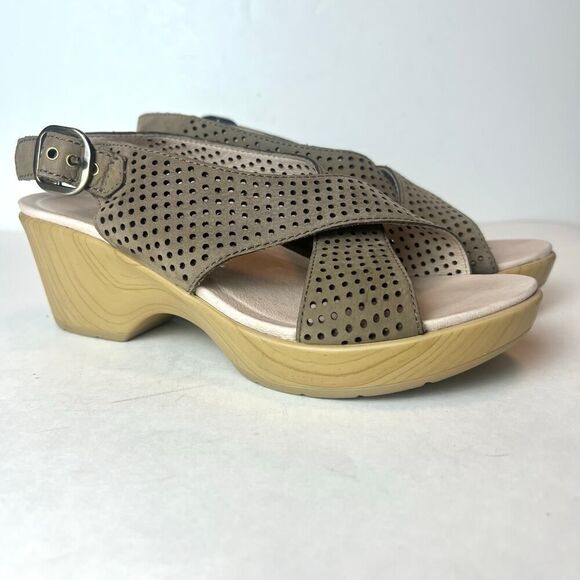 Dansko Perforated Sandals in Taupe and Beige - Picture 1 of 8